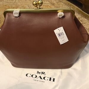 Coach Large Kisslock Frame Bag Dark Brown Glovetanned leather w/leather lining